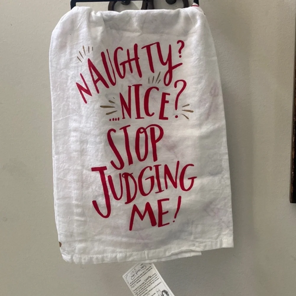 NWT Primitives by Kathy Christmas Dish Towel Naughty Nice Funny.